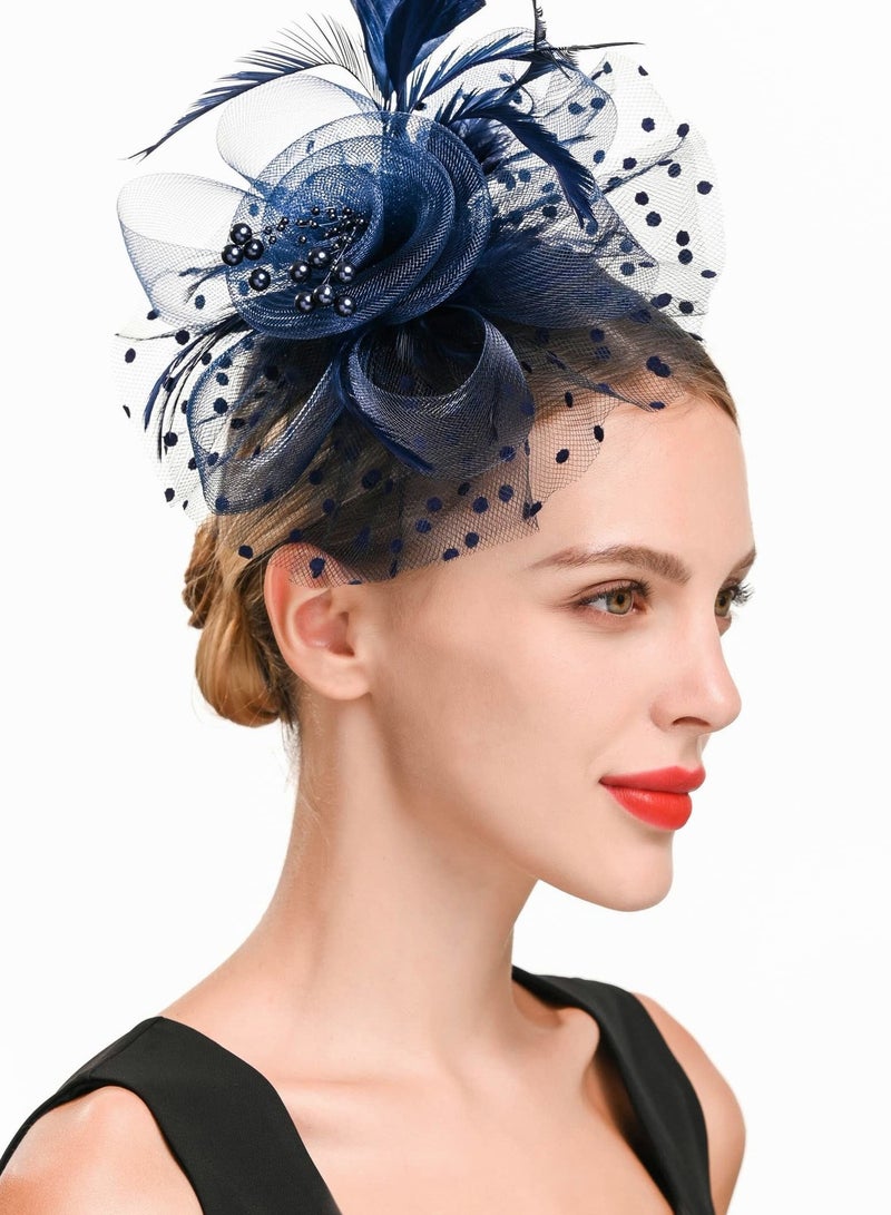 Y&D Fascinators Hat Flower Mesh Ribbons Feathers on a Headband and Clip Tea Party Headwear for Girls Women - Image 4