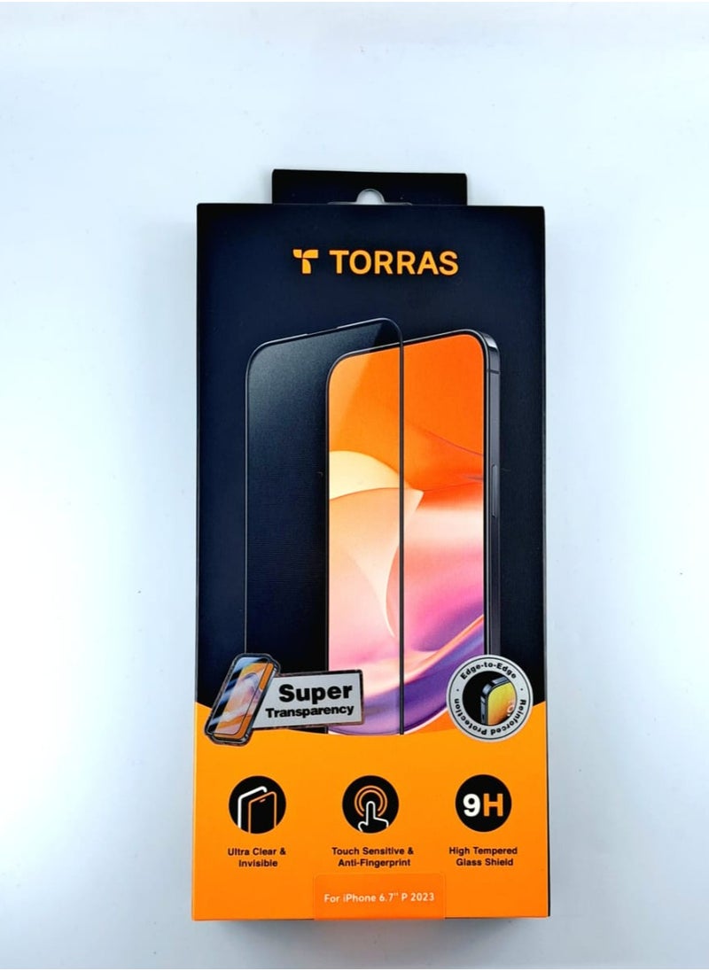 TORRAS - Diamond Shield for iPhone 15 Pro Max Screen Protector [Grade Protection] 9H Unbreakable Shatterproof Tempered Glass for iPhone 15 Pro Max Full Coverage InstaFit Bubble-Free - Clear - Image 1