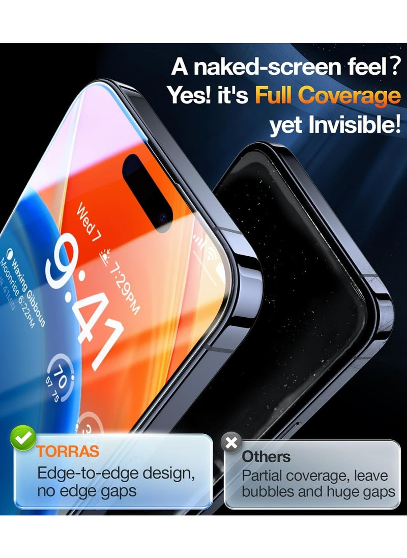 TORRAS - Diamond Shield for iPhone 15 Pro Max Screen Protector [Grade Protection] 9H Unbreakable Shatterproof Tempered Glass for iPhone 15 Pro Max Full Coverage InstaFit Bubble-Free - Clear - Image 1