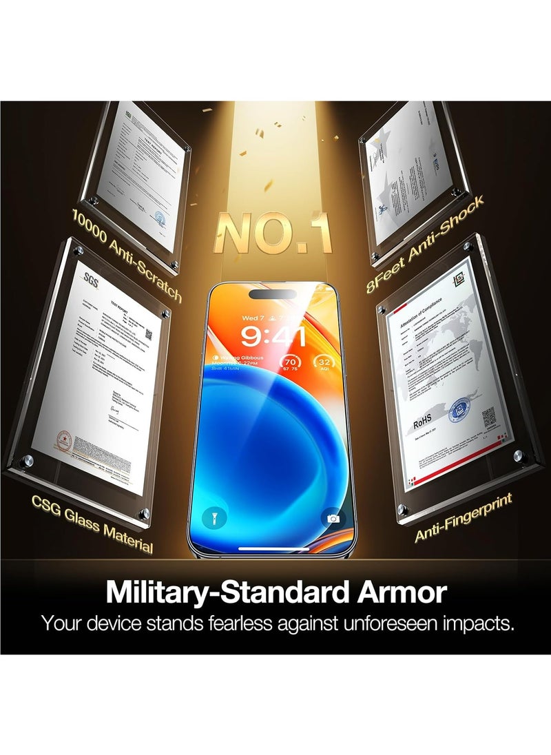 TORRAS - Diamond Shield for iPhone 15 Pro Max Screen Protector [Grade Protection] 9H Unbreakable Shatterproof Tempered Glass for iPhone 15 Pro Max Full Coverage InstaFit Bubble-Free - Clear - Image 1