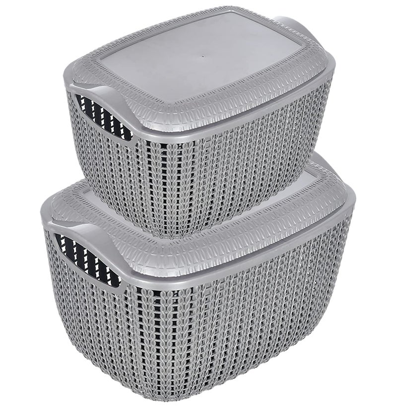 Kuber Industries Heart Home Multipurposes Large & Small M 30-25 Plastic Basket, Organizer For Kitchen, Countertops, Cabinets, Bathroom With Lids- Set of 2 (Grey) -46HH058 - Image 1