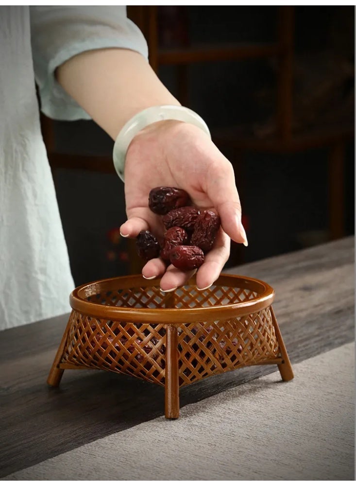 Handwoven Bamboo Fruit & Snack Basket - Multipurpose Tea Pastry Organizer Bin, Natural Storage Tray (Arabic Home Decor) - Image 1