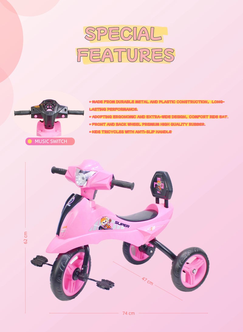 EASY FUTURE Baby Cycle (Blue Red Pink Can Choose) – kids Tricycle, Baby Bicycle Ride-On Toy Tricycle for Kids, Baby Tricycle with Light and Music - Image 2