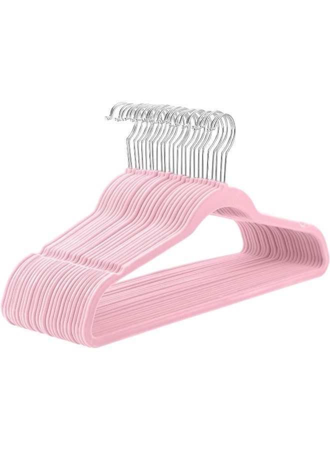 MIZGI Premium Velvet Hangers (Pack of 50) Heavyduty - Non Slip - Velvet Suit Hangers Light Pink - Chrome Hooks,Space Saving Clothes Hangers, One Size - Image 1