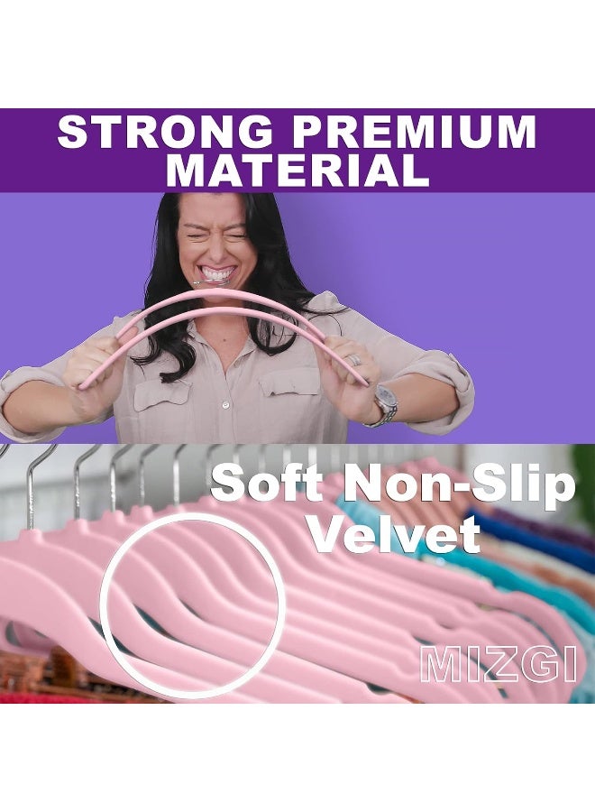 MIZGI Premium Velvet Hangers (Pack of 50) Heavyduty - Non Slip - Velvet Suit Hangers Light Pink - Chrome Hooks,Space Saving Clothes Hangers, One Size - Image 2