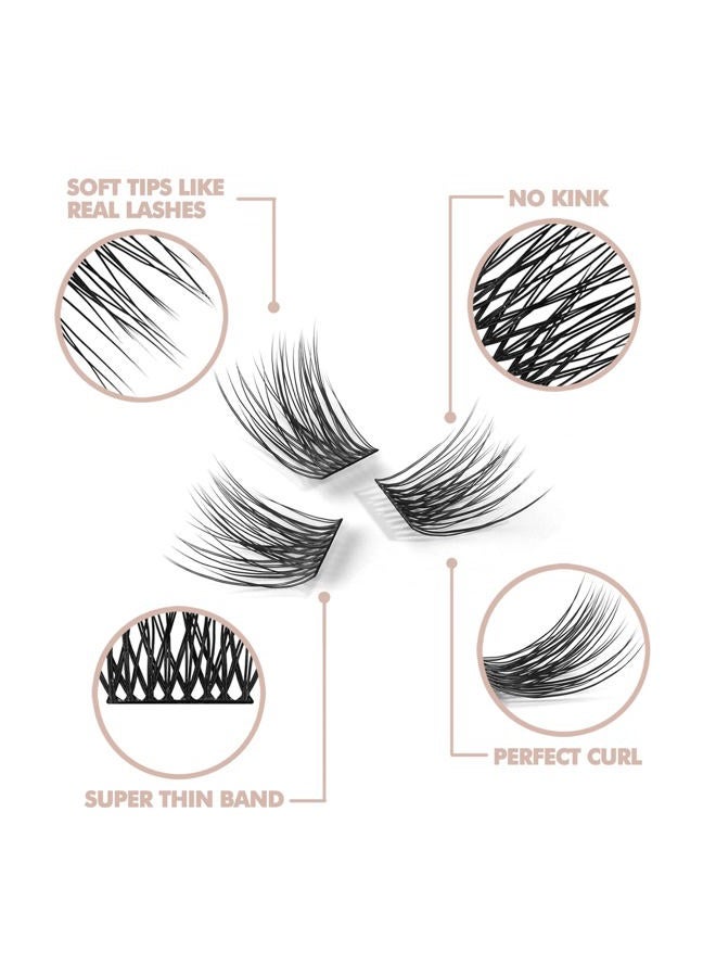 EASITENSION DIY Eyelash Extension, 3D Effect Glue Bonded Band Individual Lash 12 Clusters Volume Lashes Set, Home Eyelash Extension, C curl Lashes Pack (14MM) - Image 2