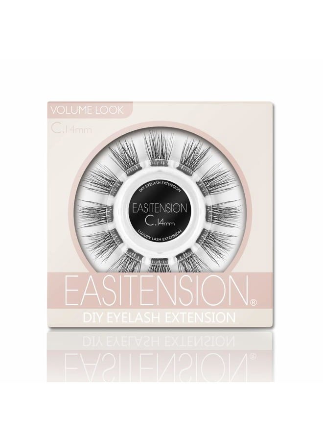 EASITENSION DIY Eyelash Extension, 3D Effect Glue Bonded Band Individual Lash 12 Clusters Volume Lashes Set, Home Eyelash Extension, C curl Lashes Pack (14MM) - Image 1