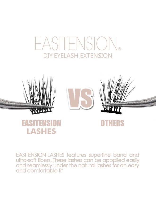 EASITENSION DIY Eyelash Extension, 3D Effect Glue Bonded Band Individual Lash 12 Clusters Volume Lashes Set, Home Eyelash Extension, C curl Lashes Pack (14MM) - Image 3