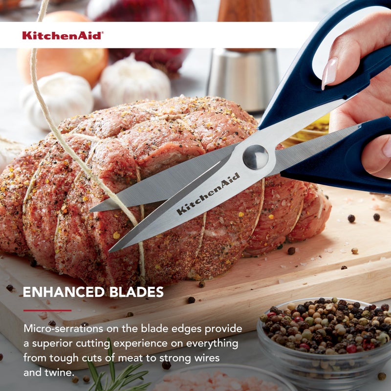 KitchenAid All Purpose Kitchen Shears with Protective Sheath Durable Stainless Steel Scissors, Dishwasher Safe, Soft Grip Comfort Handle, 8.72 Inch, Ink Blue - Image 2