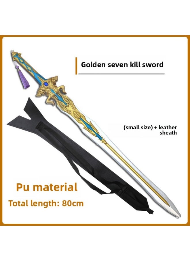 null - Dou Luo Mainland Surrounding Tang Three Shura Magic Sword Seven Kill Sword Sword Children's Toy Unopened Blade Safety Soft Rubber Material-Color:Golden Seven Kill Sword (80cm) Leather Sheath - Image 1