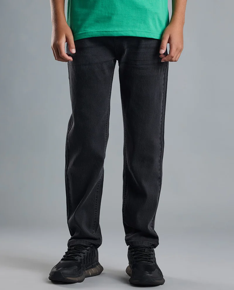 أر أند بي Faded Straight Fit Jeans with Button Closure