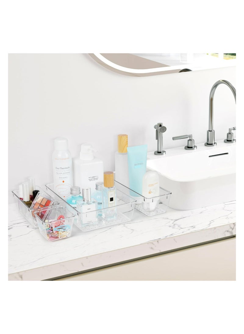 ZIMNEST - 25 PCS High-Clarity Thickened Plastic Drawer Organizers Set with Non-Slip Pads, 4-Size Versatile Storage Trays for Bathroom, Vanity, Makeup, Kitchen Utensils, Bedroom & Office Gadgets - Image 1