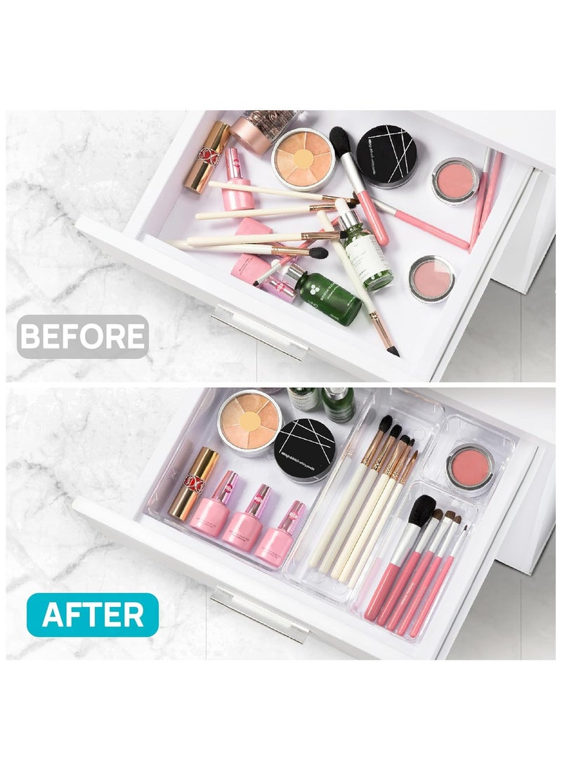 ZIMNEST - 25 PCS High-Clarity Thickened Plastic Drawer Organizers Set with Non-Slip Pads, 4-Size Versatile Storage Trays for Bathroom, Vanity, Makeup, Kitchen Utensils, Bedroom & Office Gadgets - Image 1