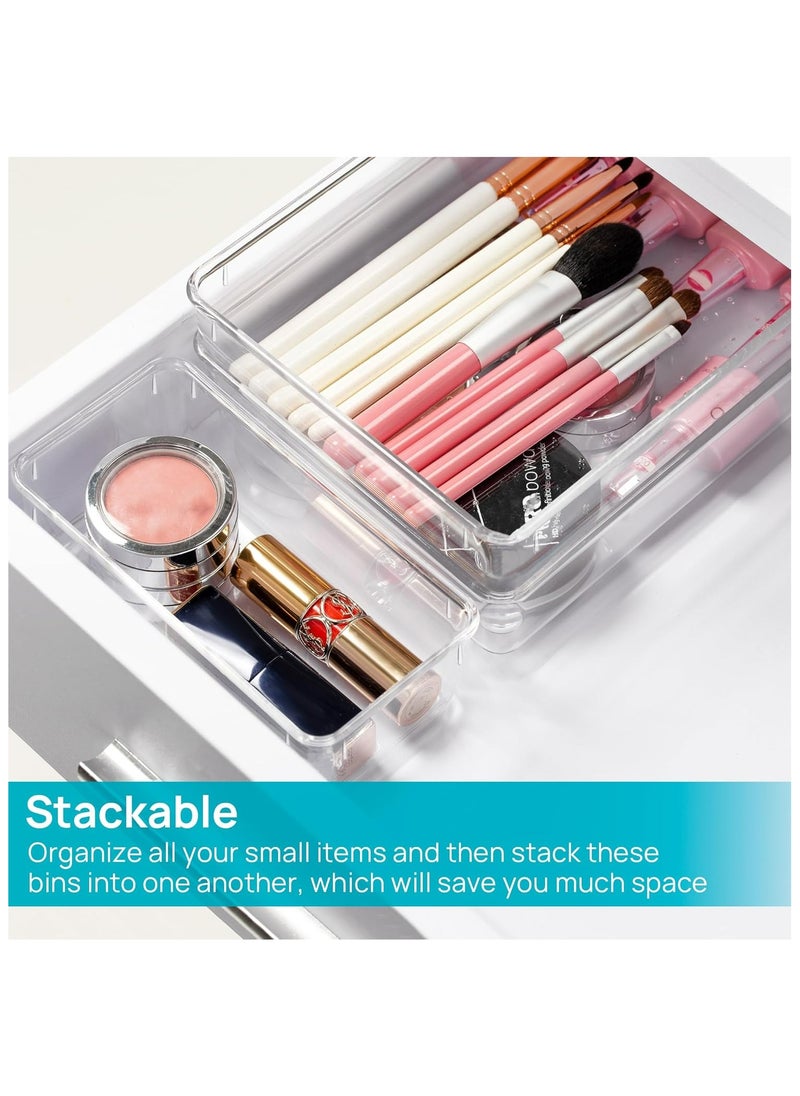 ZIMNEST - 25 PCS High-Clarity Thickened Plastic Drawer Organizers Set with Non-Slip Pads, 4-Size Versatile Storage Trays for Bathroom, Vanity, Makeup, Kitchen Utensils, Bedroom & Office Gadgets - Image 1