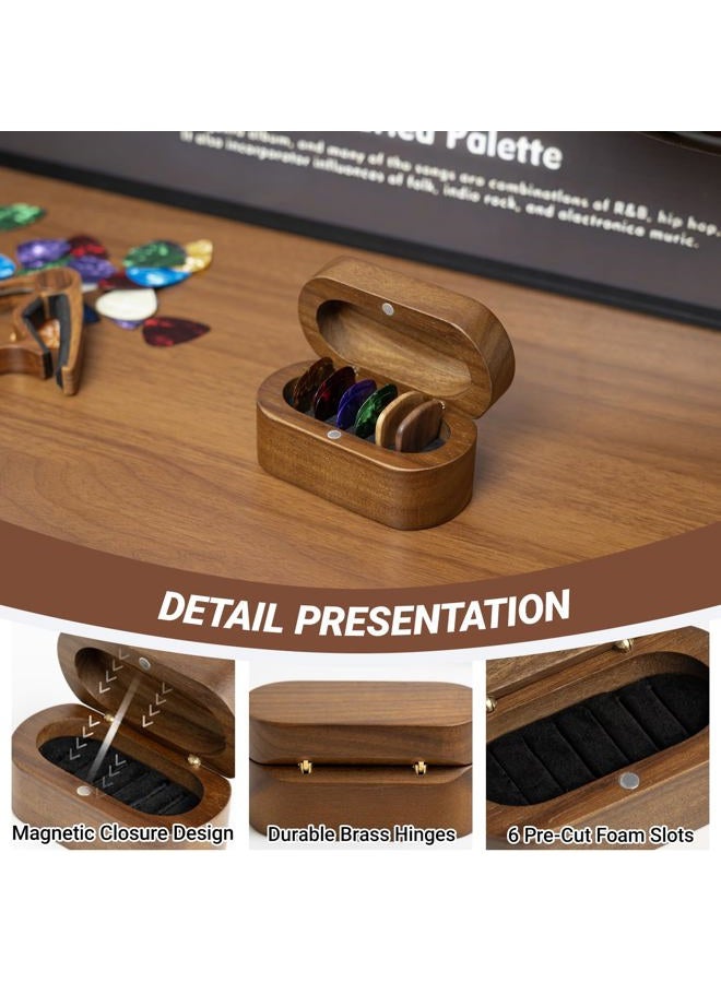 Onmiwod Guitar Pick Holder Set with 2 Color Wood Picks and 8 Celluloid Picks in 3 Thicknesses, Wooden Guitar Pick Case, Mini Jewelry Box, Guitar Music Accessories Gifts for Guitar Lover Player - Image 2