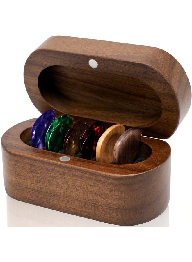 Onmiwod Guitar Pick Holder Set with 2 Color Wood Picks and 8 Celluloid Picks in 3 Thicknesses, Wooden Guitar Pick Case, Mini Jewelry Box, Guitar Music Accessories Gifts for Guitar Lover Player - Image 1