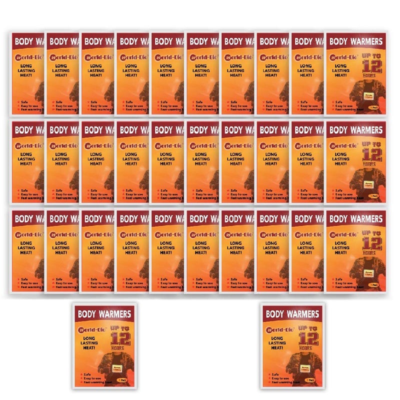 WORLD-BIO Body Warmers for Cold Weather, Disposable Hot Hands Body Warmers with Adhesive Air Activate Heat Patch Gives 12 Hours Warm, Stick on Body Warm Pads for Winter 32 Packs - Image 1