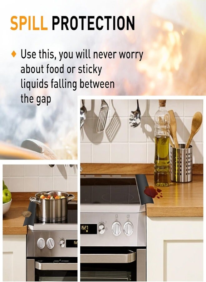 أغطية الفجوات عبوتان، 2024 واقي جديد مقاوم للحرارة لسطح موقد المطبخ مقاوم للحرارة 2024، واقي فجوة المطبخ وسد الفجوات بين خزانة المطبخ وسطح الموقد سهل التنظيف، 21 بوصة أسود - Image 4