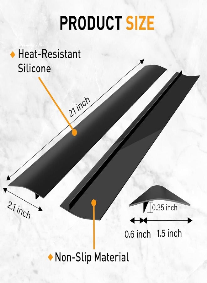 أغطية الفجوات عبوتان، 2024 واقي جديد مقاوم للحرارة لسطح موقد المطبخ مقاوم للحرارة 2024، واقي فجوة المطبخ وسد الفجوات بين خزانة المطبخ وسطح الموقد سهل التنظيف، 21 بوصة أسود - Image 3