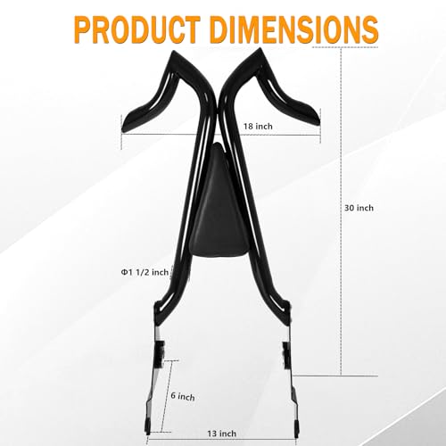 Fjpacemt Sissy Bar Backrest for Harley Davidson, 1 1/2" Bar Detachable Passenger Back Rest Rear Pad for Harley Touring Road Glide Street Glide Road King Ultra CVO Limited Electra Glide 2009-2024 - Image 4