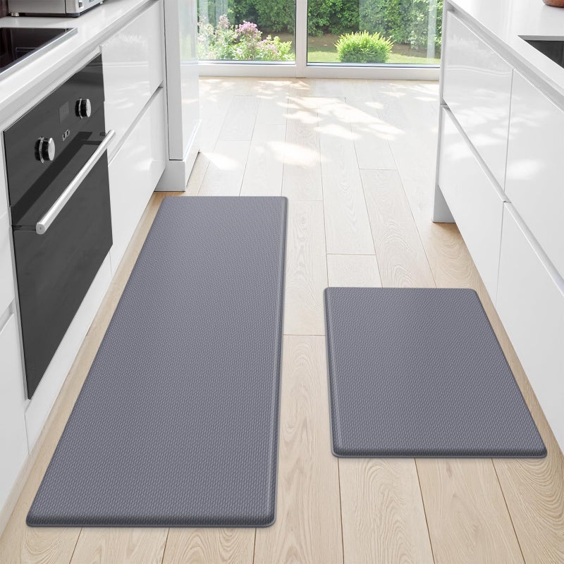 StepLively Kitchen Mat 2 PCS Kitchen Rugs Cushioned Kitchen Mats for Floor Anti Fatigue Kitchen Rug Set NonSkid Standing Mat for Kitchen Office Sink 173x30173x47 Grey