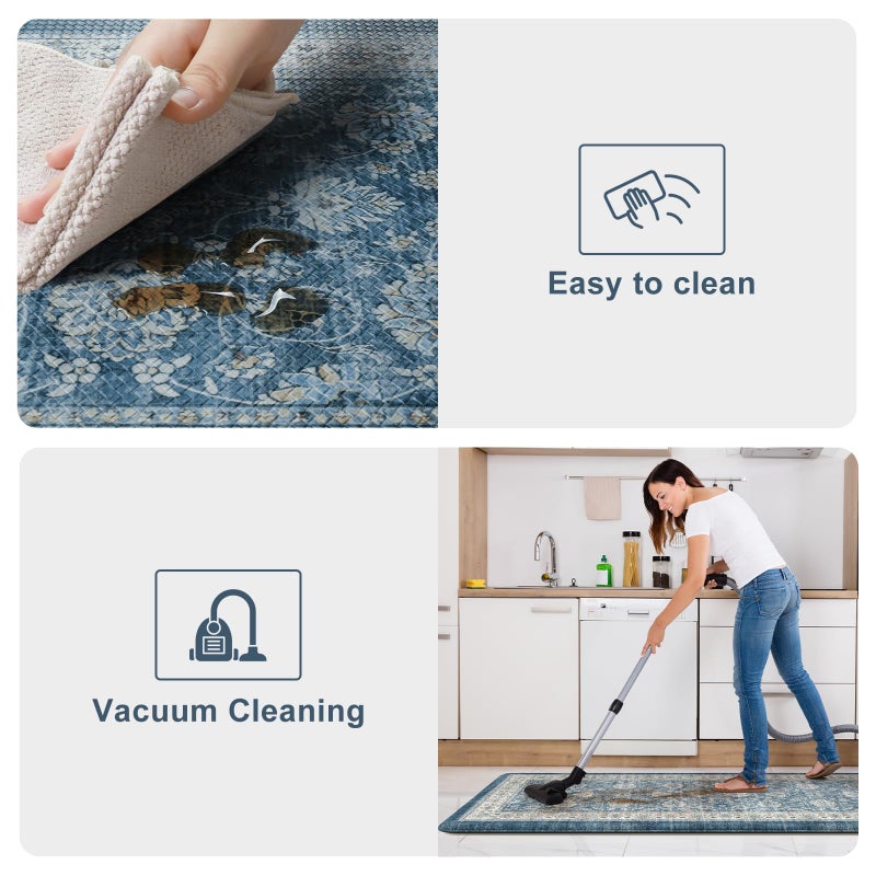 KIMODE Kitchen Mats Cushioned Anti Fatigue, Boho Oriental Kitchen Rugs Sets of 2, Blue Kitchen Mats for Floor, Padded Kitchen Floor Mat, Non Slip Standing Desk Mats for Sink Laundry Office - Image 5