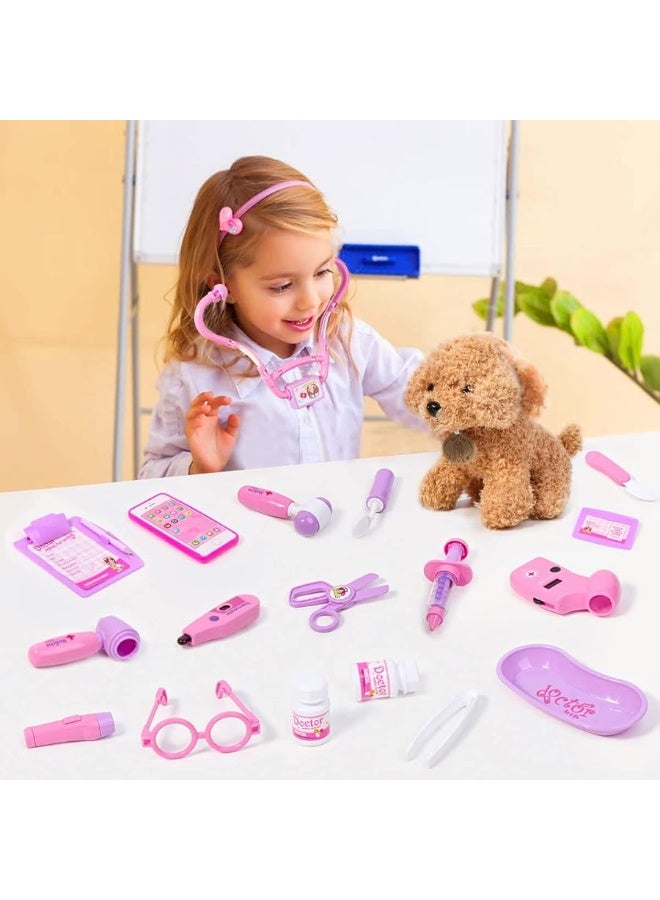Meland Toy Doctor Kit for Girls - Pretend Play Doctor Set with Dog Toy, Carrying Bag, Stethoscope Toy & Dress Up Costume - Doctor Play Gift for Kids Toddlers Ages 3 4 5 6 Year Old for Role Play - Image 5