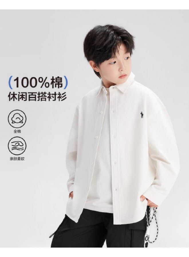 Zuoxi Boys' Pure Cotton Shirt - Casual Versatile Autumn Wear, Stylish Kids' Shirt, New 2025 Spring/fall Collection For Big Kids - Image 1