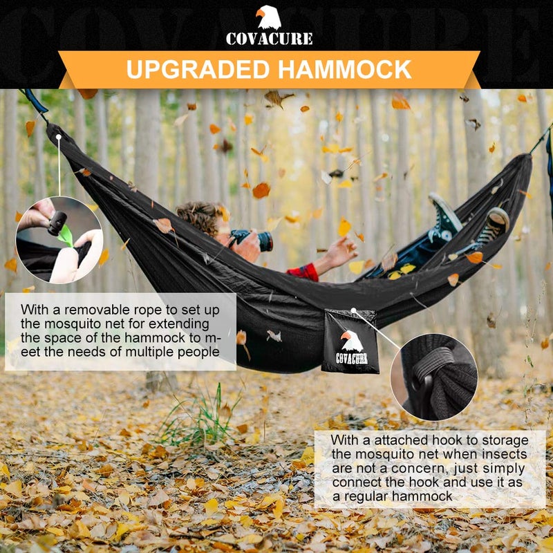 Covacure Camping Hammock - 772lbs Capacity Double Hammock with Tree Straps, Lightweight Parachute Nylon Outdoor Survival Gear for Hiking, Backpacking, Travel or Backyard (Black) - Image 5
