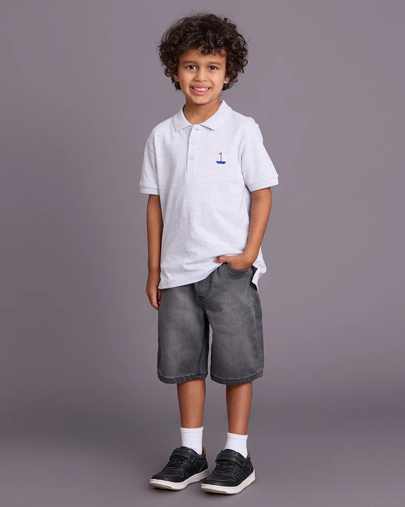 Redtag Boys Silver Basic Polo T-Shirt