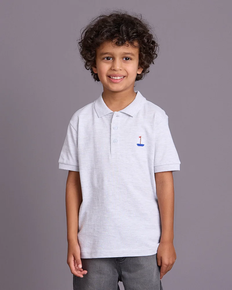 Redtag Boys Silver Basic Polo T-Shirt