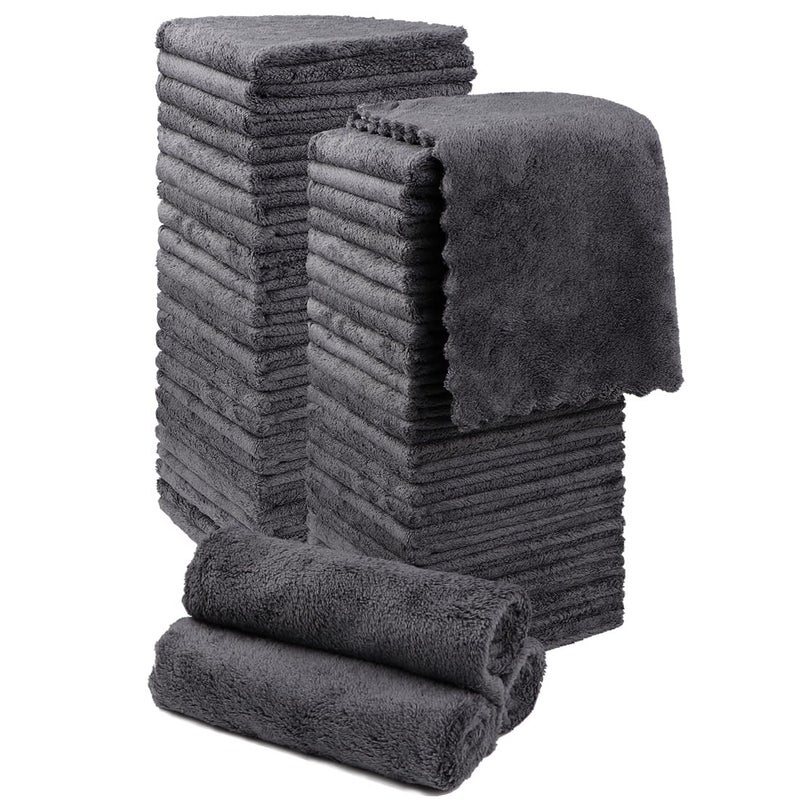 Orighty Washcloths 48 Pack Ultra Soft Face Cloths 12 x 12 inch Absorbent Quick Drying Coral Velvet Washcloth Bulk MultiPurpose Face Cloth for Household Cleansing and Sport Grey