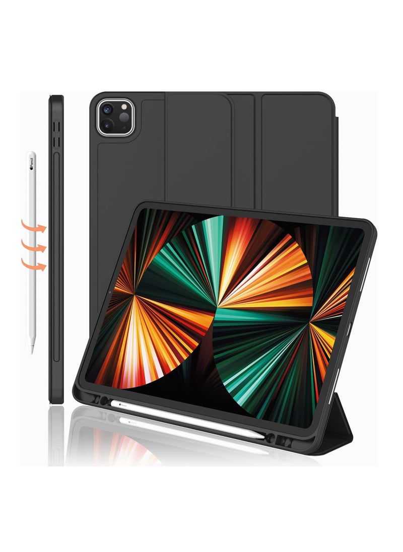 Generic New iPad Pro 12.9 Case 2021(5th Gen) with Pencil Holder [Support iPad 2nd Pencil Charging/Pair],Trifold Stand Smart Case with Soft TPU Back,Auto Wake/Sleep (BLack)  - Image 1
