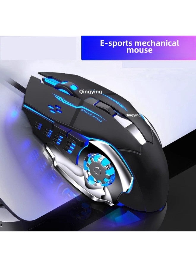 Mouse Wired Desktop Special Computer Internet Cafe Game No E-sports Notebook Mechanical Mute Home-Colour:4-key Cool Black + Free Mouse Pad / Colorful Breathing Light + 4-level Dpi Adjustment + Audio Version Qingying - Image 2
