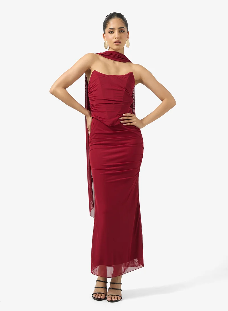 Ginger Corset Bodice Top & Bodycon Skirt Set with Scarf