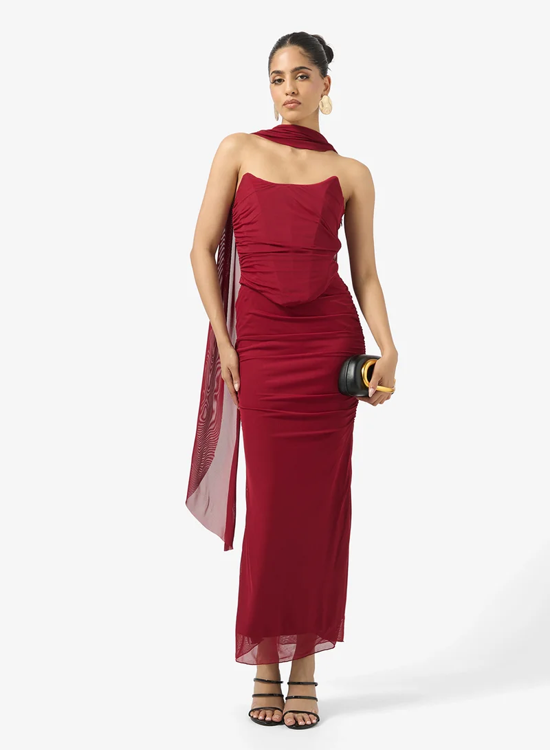 جينجر Corset Bodice Top & Bodycon Skirt Set with Scarf
