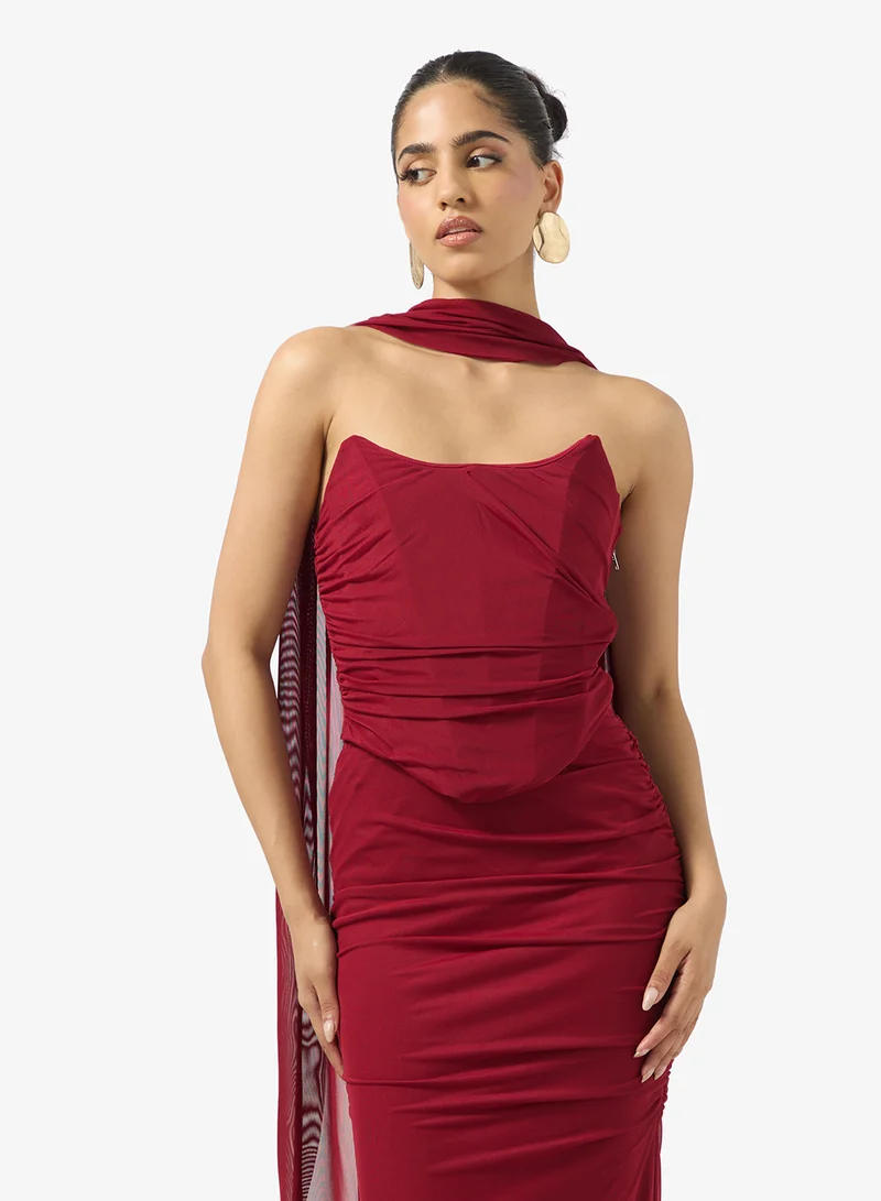 جينجر Corset Bodice Top & Bodycon Skirt Set with Scarf