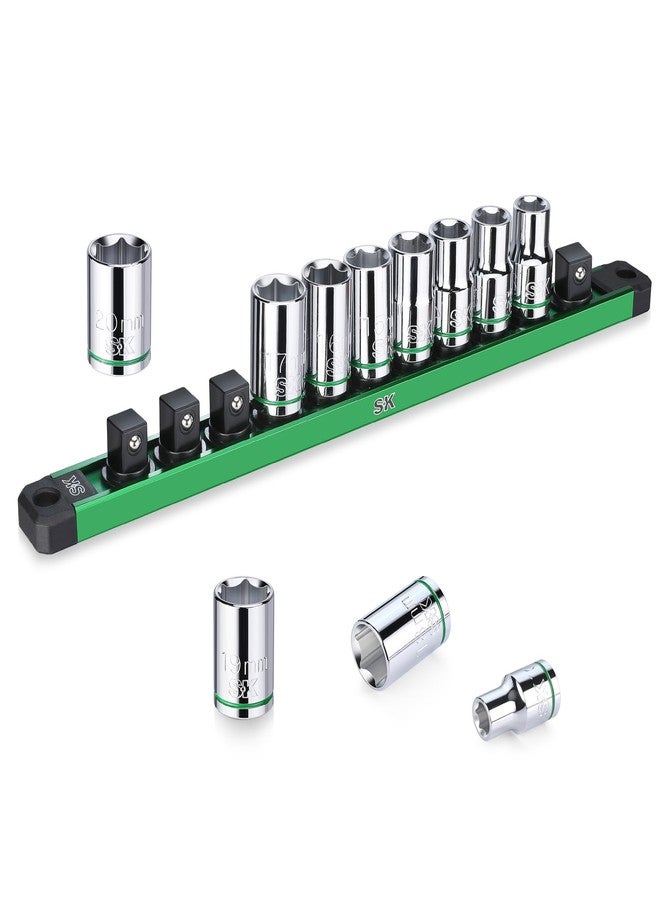 SK 1/2" Drive Socket Set, Metric Sockets, 11-Piece 10-20mm, SuperKrome Finish, Preminum CR-V Construction, with Aluminum Socket Organizer - Image 1