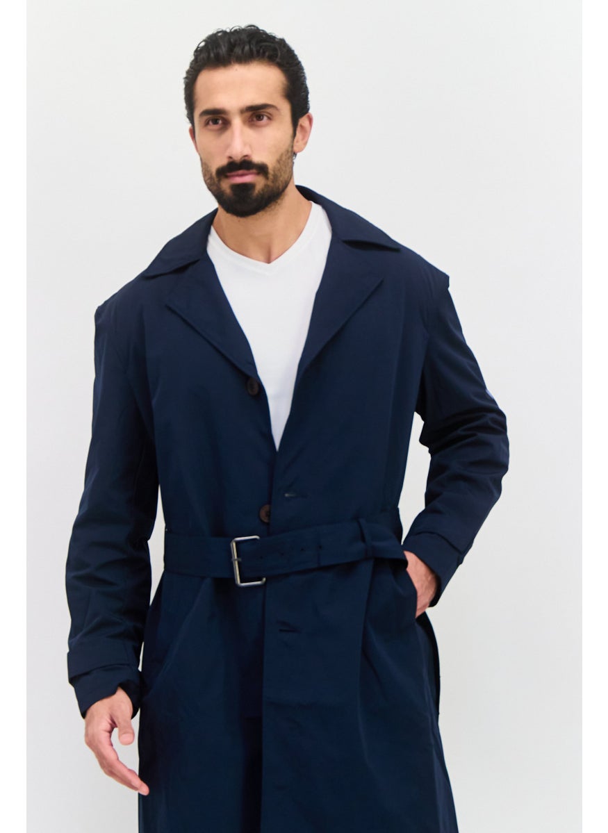ESPRIT Men Regular Fit Plain Trench Coat Jacket, Navy Blue  - Image 3