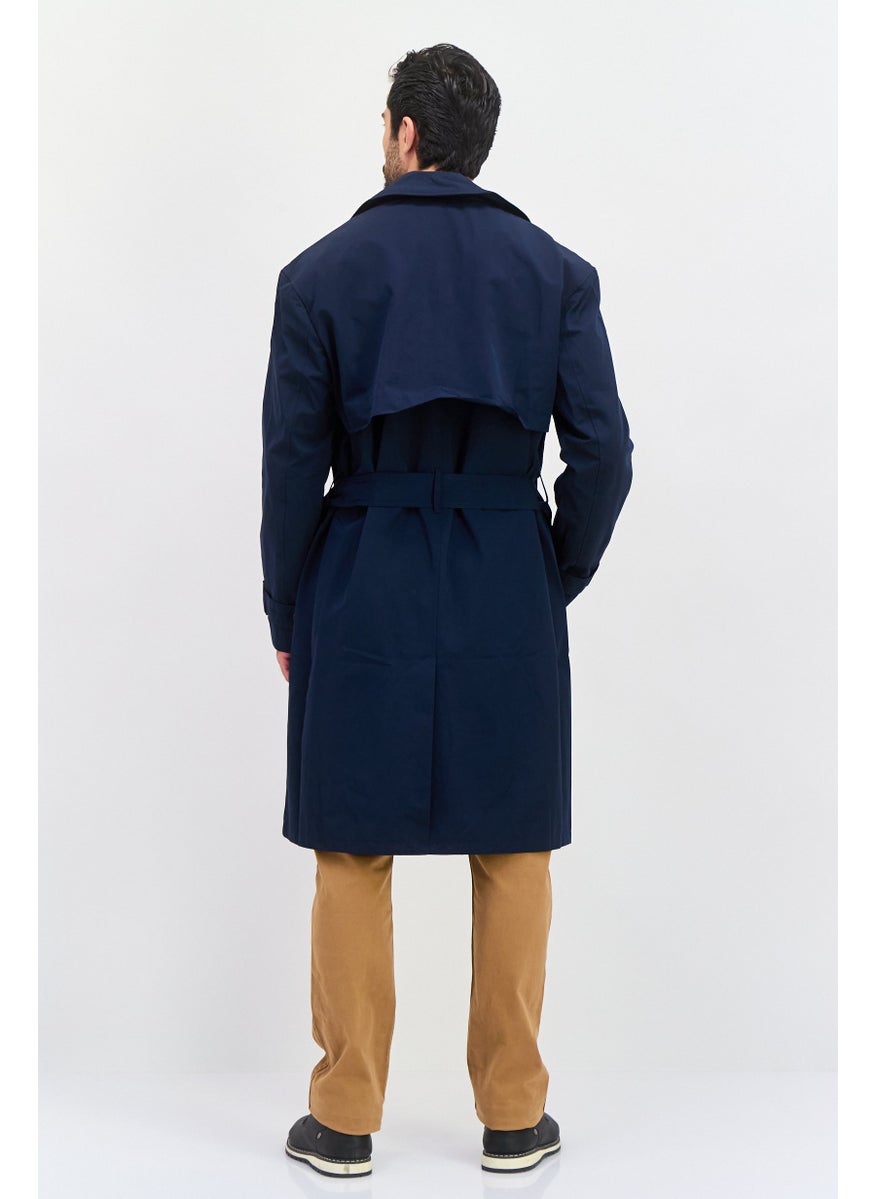 ESPRIT Men Regular Fit Plain Trench Coat Jacket, Navy Blue  - Image 2