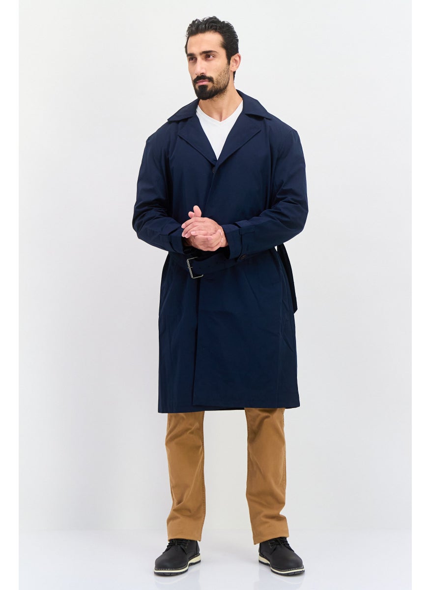ESPRIT Men Regular Fit Plain Trench Coat Jacket, Navy Blue  - Image 1