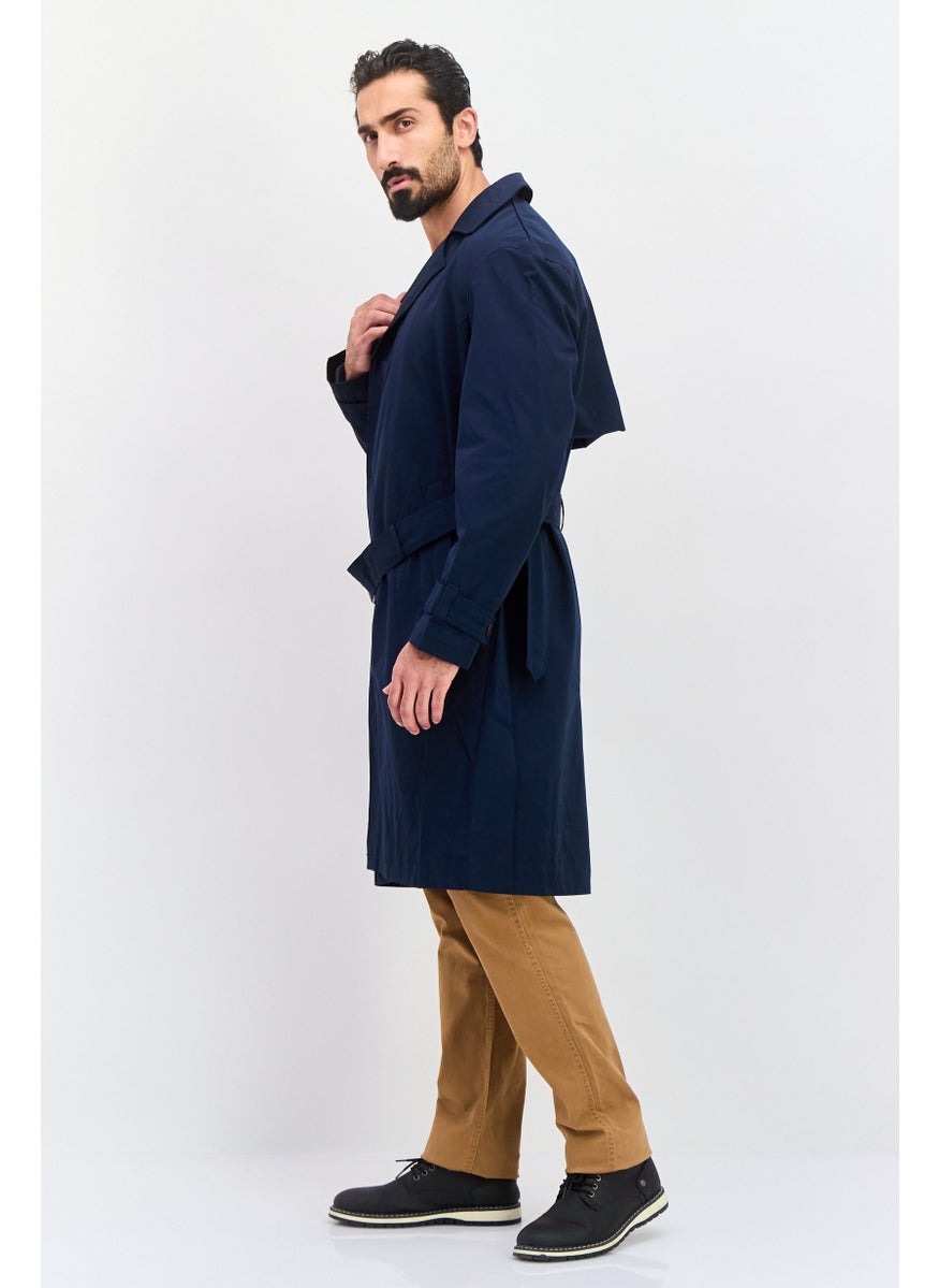 ESPRIT Men Regular Fit Plain Trench Coat Jacket, Navy Blue  - Image 4