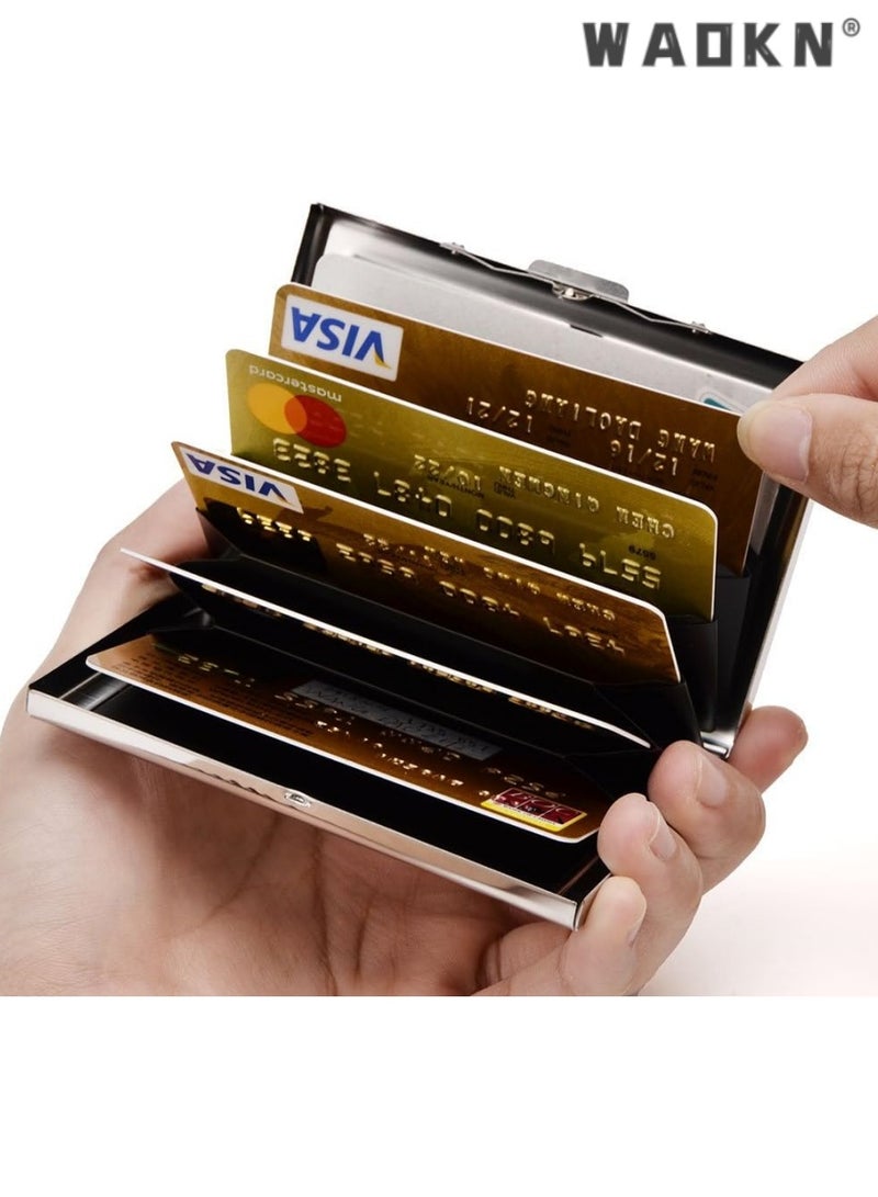 WAOKN Elegant Stainless Steel Credit Card Holder, Universal for Men & Women, RFID Blocking Business Card Case, Portable Card Wallet, Stylish Design，Silver  - Image 2