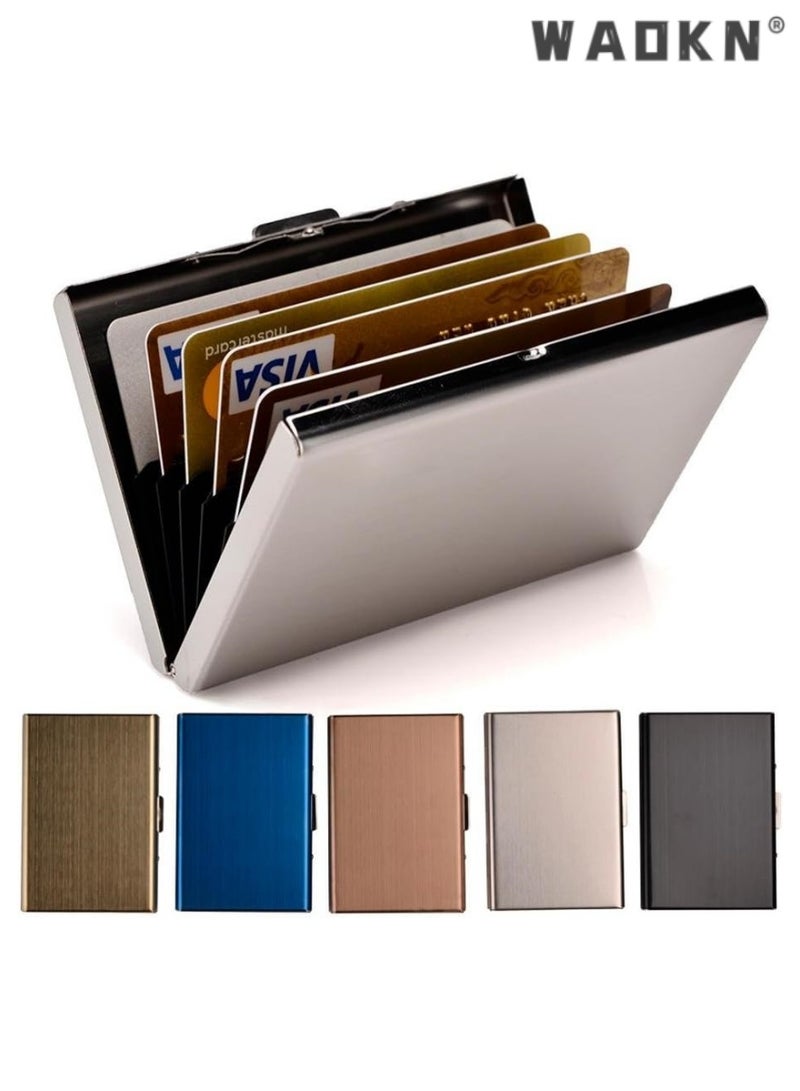 WAOKN Elegant Stainless Steel Credit Card Holder, Universal for Men & Women, RFID Blocking Business Card Case, Portable Card Wallet, Stylish Design，Silver  - Image 1