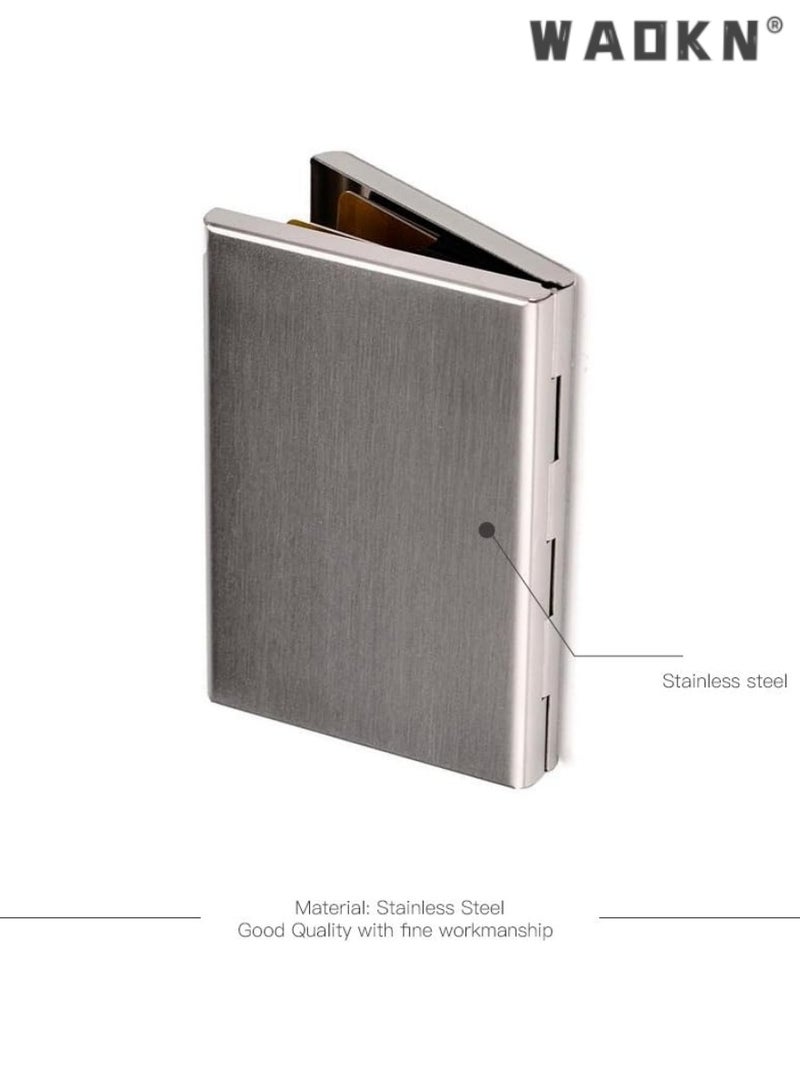 WAOKN Elegant Stainless Steel Credit Card Holder, Universal for Men & Women, RFID Blocking Business Card Case, Portable Card Wallet, Stylish Design，Silver  - Image 4