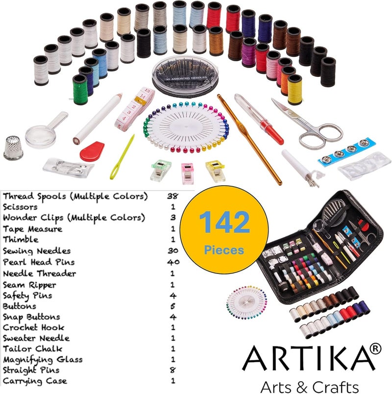ARTIKA Sewing Kit for Adults and Kids (142 PCS) - Small Beginner Set w/Multicolor Thread, Needles, Scissors, Thimble & Clips - Emergency Repair and Travel Kits - Sewing Accessories and Supplies - Image 2