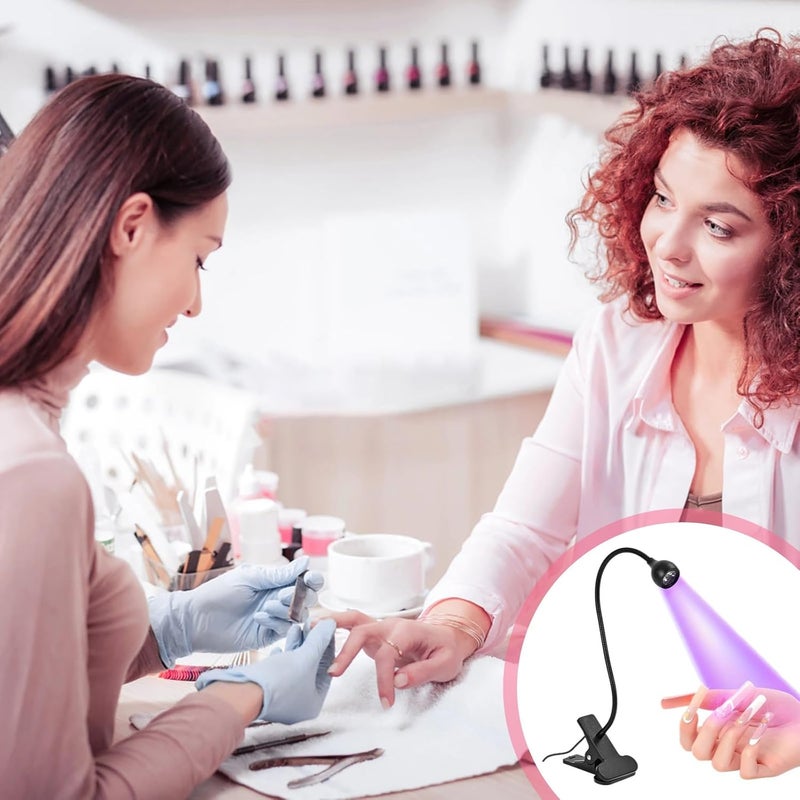 3 USB-Powered Nail Lamp Set, Adjustable Gooseneck Clip-On Desk Light for Nail Gel Curing, Black, - Image 5