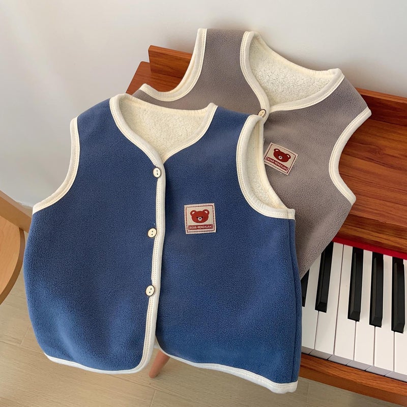 2023 Winter Childrens thickened polar fleece vest outer wear double-sided fleece-lined warm boys and girls vest double-layer autumn and winter Light purple - Image 4