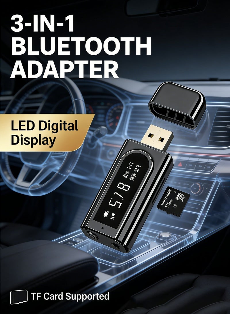 CAFELE USB Car FM Bluetooth Receiver – 5.0 MP3 Player with AUX Audio, Hands-Free Calling, TF Card & USB Reader, 2-Port Charging, Digital Display, FM Transmitter for Car/PC/TV/Speaker - Image 1