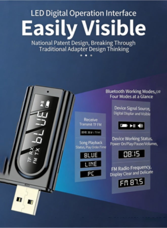 CAFELE USB Car FM Bluetooth Receiver – 5.0 MP3 Player with AUX Audio, Hands-Free Calling, TF Card & USB Reader, 2-Port Charging, Digital Display, FM Transmitter for Car/PC/TV/Speaker - Image 3